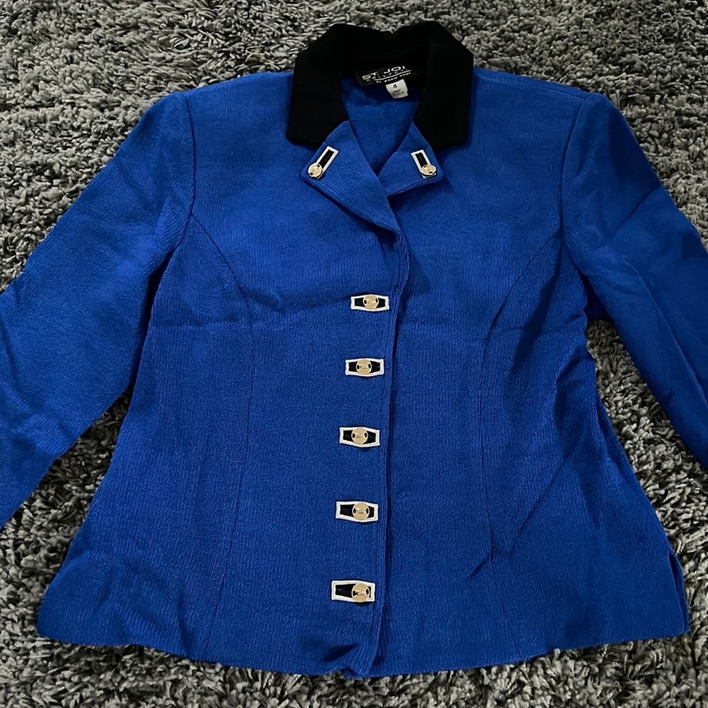 St. John Royal Blue Blazer with Black Collar